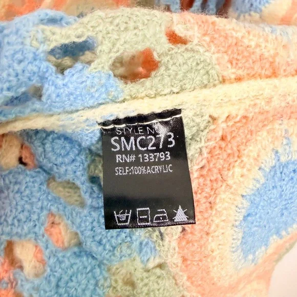 POL Dreamside Crochet Longline Open Front Cardigan Pastel Granny Square Boho OS - Picture 6 of 9